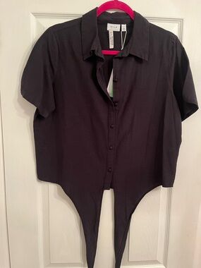 VILA Black Button-Front Short Sleeve Top